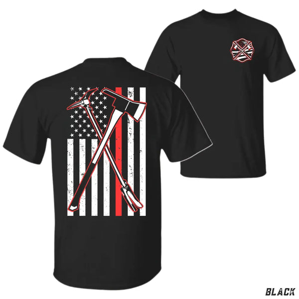 Firefighter Axe Flag T Shirt Navy Blue Fire Dept Graphic Tee Patriotic Thin Red Line Shirt For First Responders And Heroes Gift For Men Classic Cotton